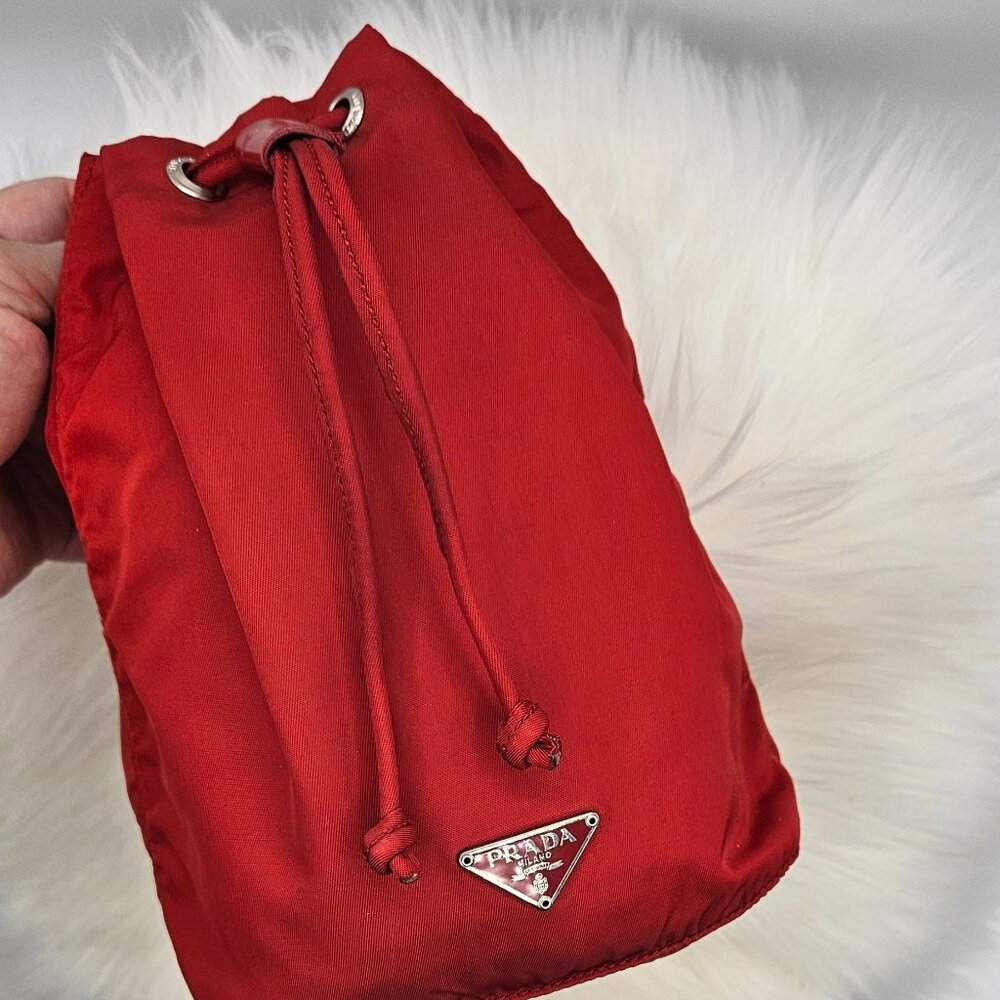 Prada Red Nylon Mini Drawstring Bucket - Picture 6 of 17